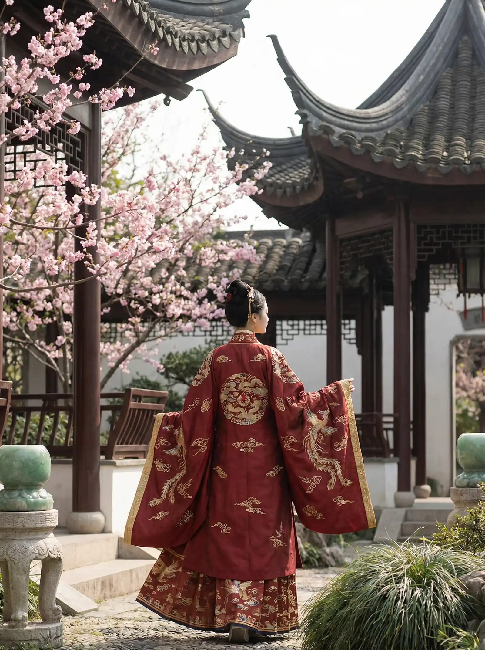 国产官网 明制汉服红色凤凰刺绣